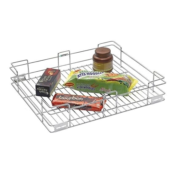 Tajpuria Stainless Steel Plain Basket for Modular Kitchen Trolley/Drawer/Cabinet/Storage Organizer 4 Inches