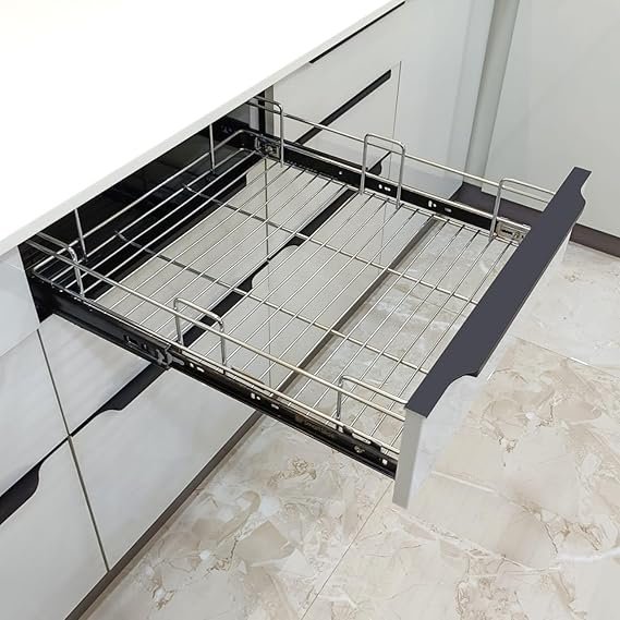 Tajpuria Stainless Steel Plain Basket for Modular Kitchen Trolley/Drawer/Cabinet/Storage Organizer 4 Inches - Image 4