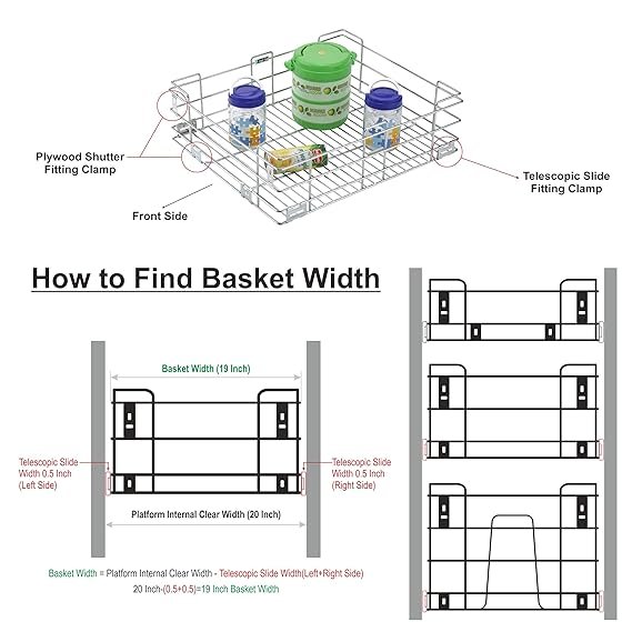 Tajpuria Stainless Steel Plain Basket for Modular Kitchen Trolley/Drawer/Cabinet/Storage Organizer 4 Inches - Image 2